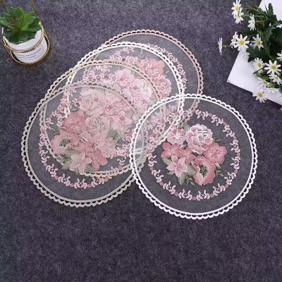アンティーク調花柄刺繍オーガンジーマット