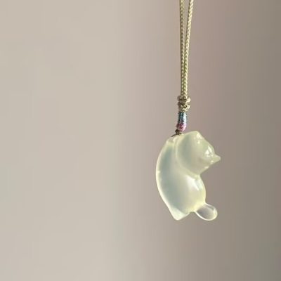 天然岫玉猫ストラップ